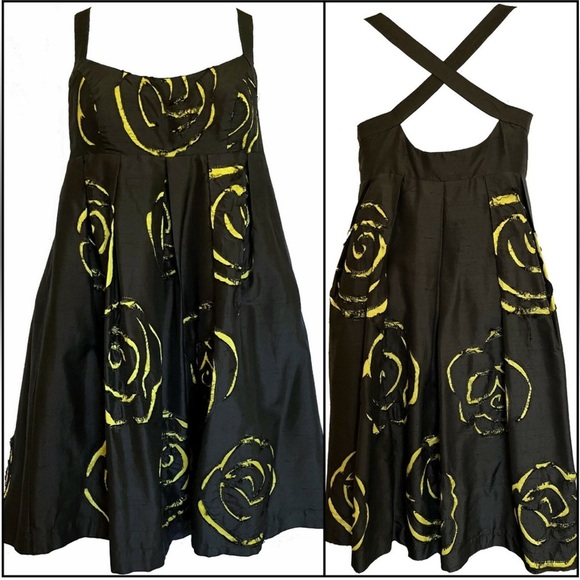 🖤💛LIKE NEW I-N-C INTERNATIONAL CONCEPTS  BLACK WITH YELLOW FUN DRESS SZ 12 🖤 - Picture 1 of 10